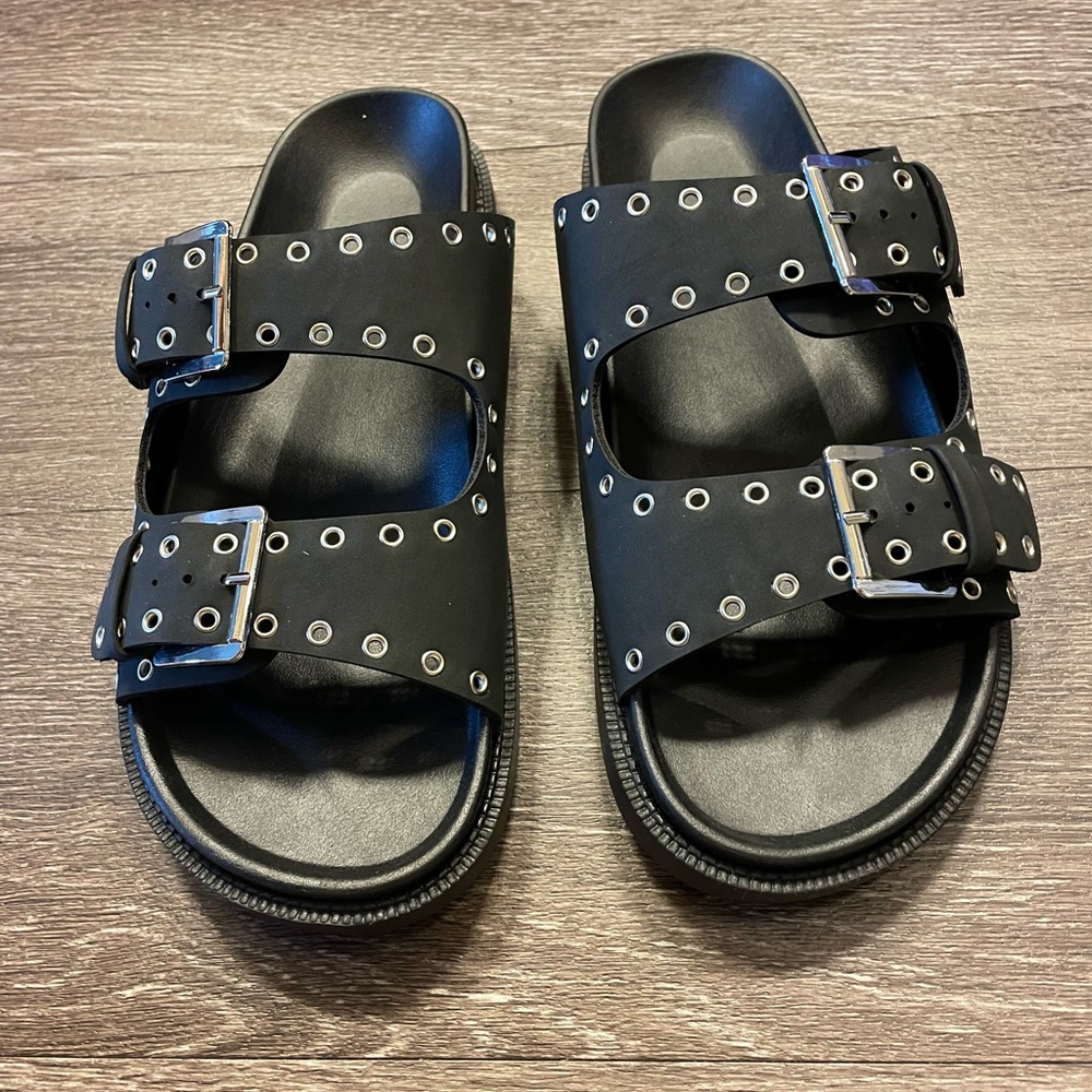 Black Studded Slide Sandals